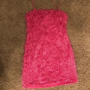 Pink fuzzy mini dress